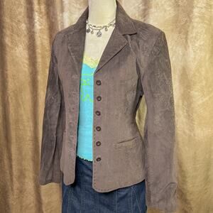 Vintage Y2K Suede Leather Jacket Button Up Brown Tailored Euro 2000s Indie